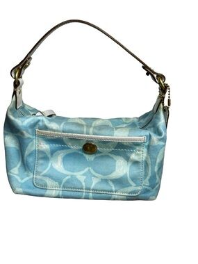 Coach Y2K Trendy Blue Signature Mini Shoulder Bag with White Trim